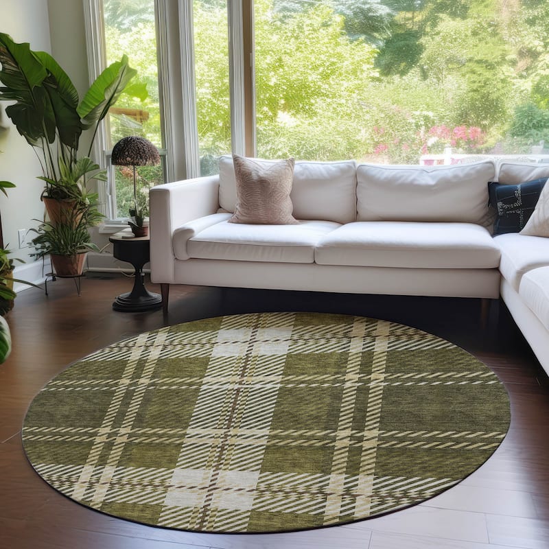 Machine Washable Indoor/ Outdoor Chantille Plaid Cozy Rug