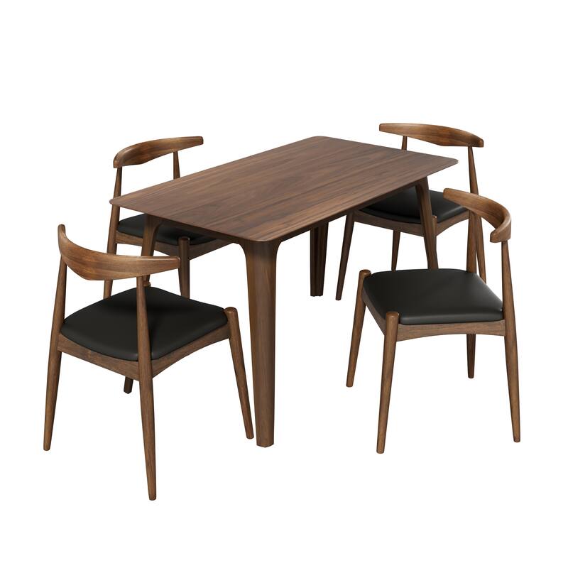 Christopher Knight Home - Modern 5-Piece Dining Set with Ergonomic Faux Leather Upholstery Chairs and 47.2" Rectangle Wood Table