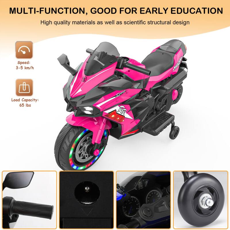 12V Kids Electric Motorcycle for Ages 3-6, 4MPH Max Speed, Bluetooth & USB Music, 100 lb Capacity