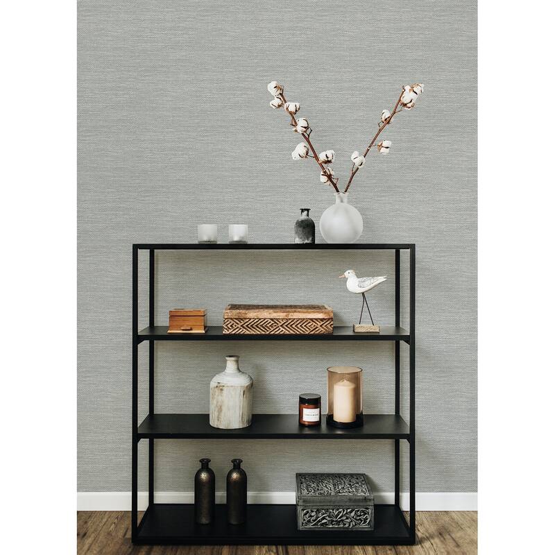 A-Street Prints Malin Light Grey Faux Grasscloth Wallpaper