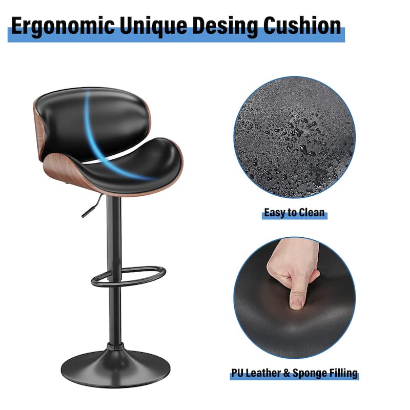Bar Stools Adjustable Height Swivel Faux Leather Armless Barstools