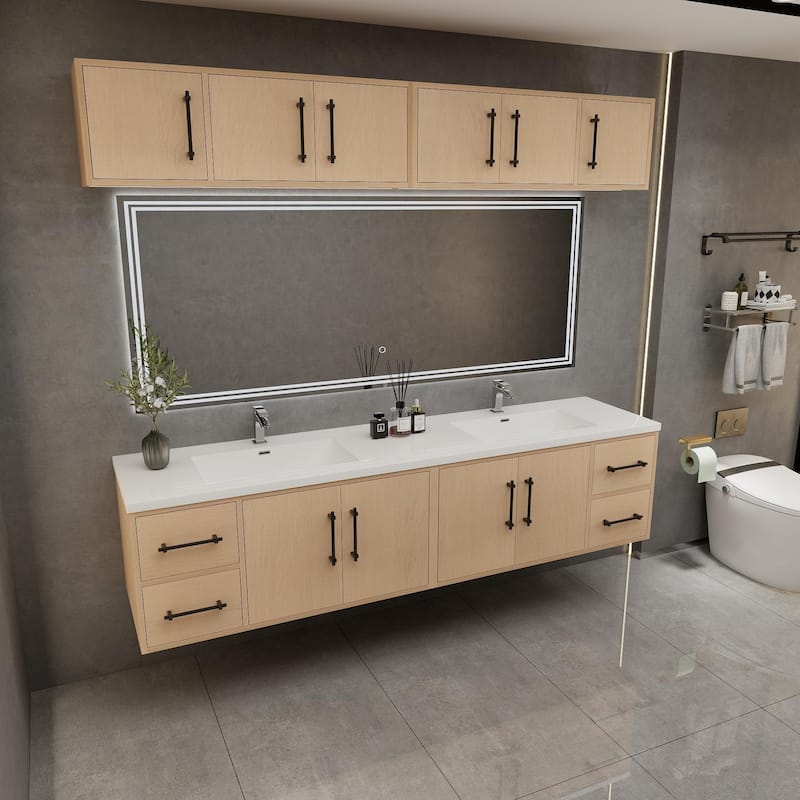 Victoria 84'' Wall-Mounted Double Sink Vanity Set with LED light Top Cabinet