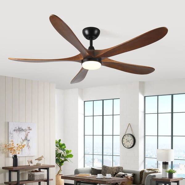62-Inch Solid Wood with Remote Control with Light (LED) Modern DC DC Motor Indoor/Outdoor 5-Blade Ceiling Fan