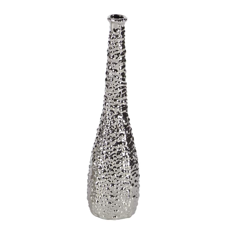 Ceramic Slim Textured Bottleneck Vase with Varying Patterns - Set of 3 Silver, Gold, White - Roche River Decor
