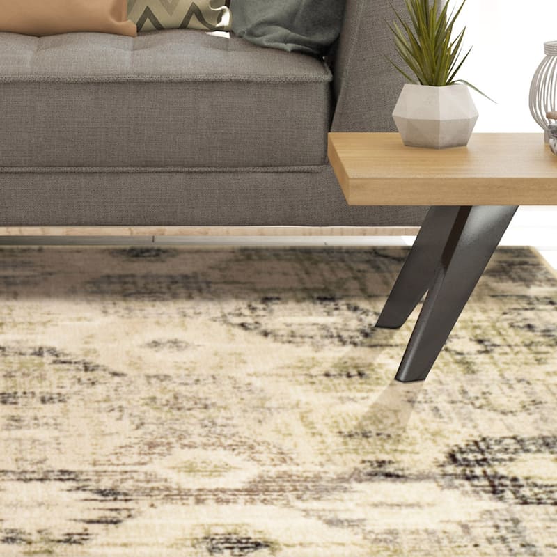 Superior Modern Distressed Diamonds Polypropylene Indoor Area Rug