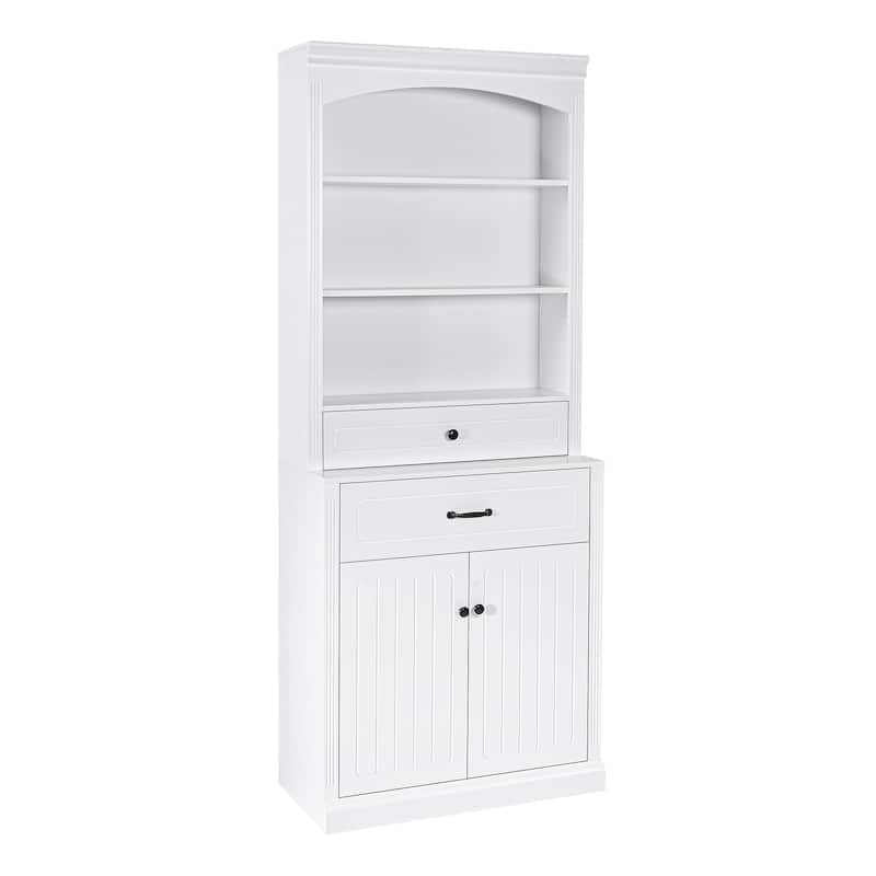 Roomfitters Bathroom Storage Cabinet with 2 Doors Drawers Adjustable Shelf and 3 Open Compartments MDF Construction