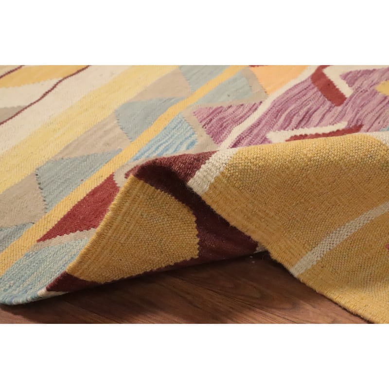 Hand Woven Oriental 100% Wool Carpet Southwestern Tribal Multi-Colored Kilim Area Rug - 9' 1'' X 5' 11''