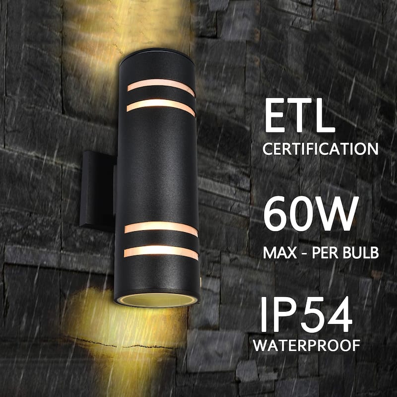 2-Light Industrial Vintage Black Linear Cylinder Patio Light Waterproof IP54 Lantern Outdoor Wall Sconces with Light Sensor