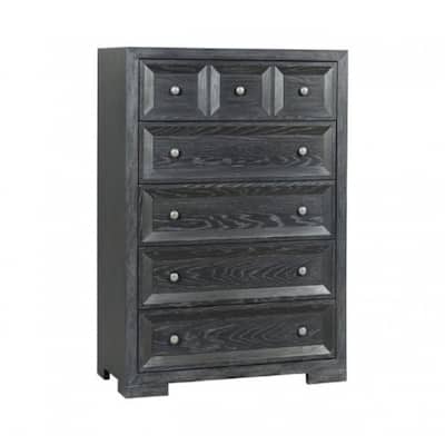 Kizie Tall Dresser Chest, 5 Drawers, Weathered Black Solid Rubberwood