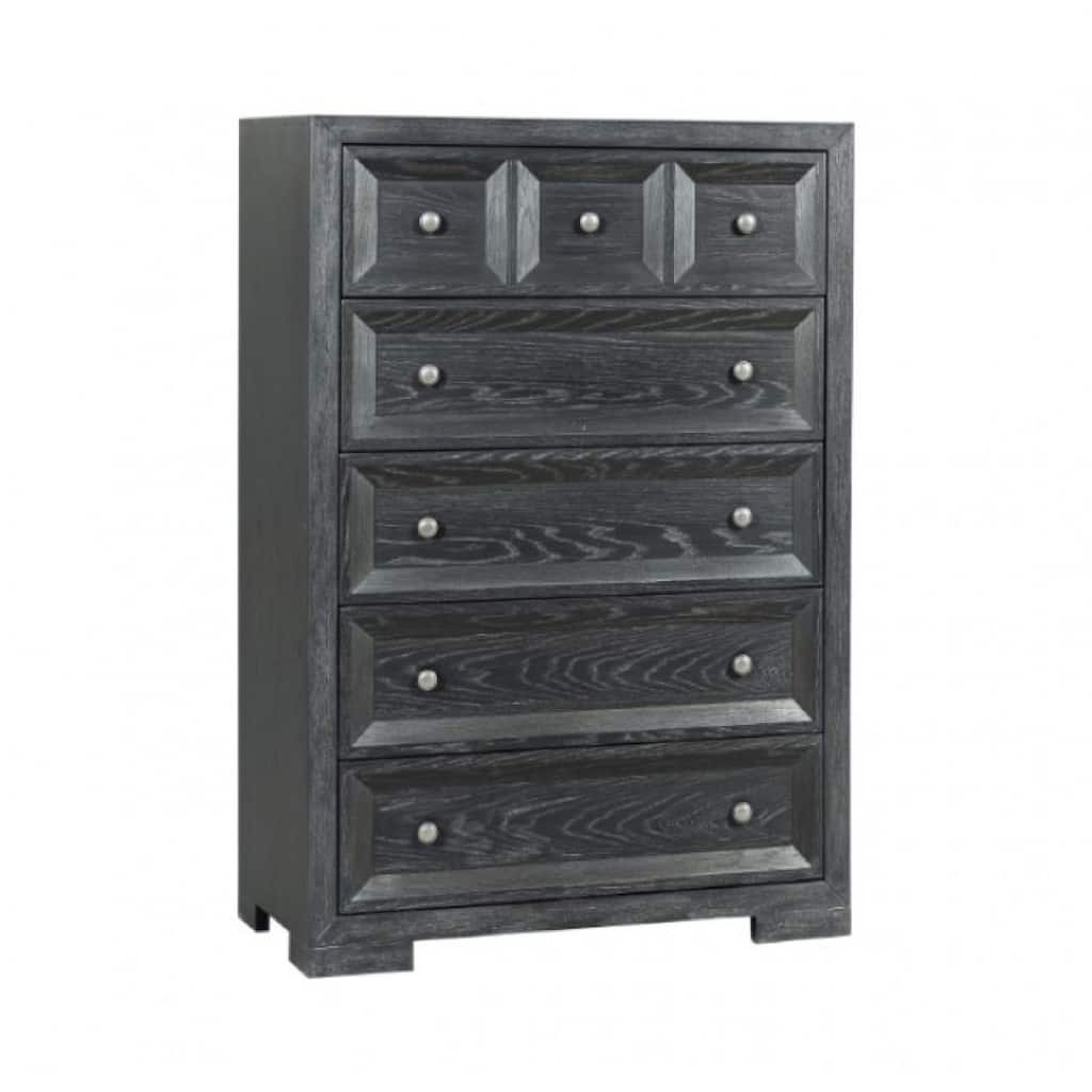 Kizie Tall Dresser Chest, 5 Drawers, Weathered Black Solid Rubberwood
