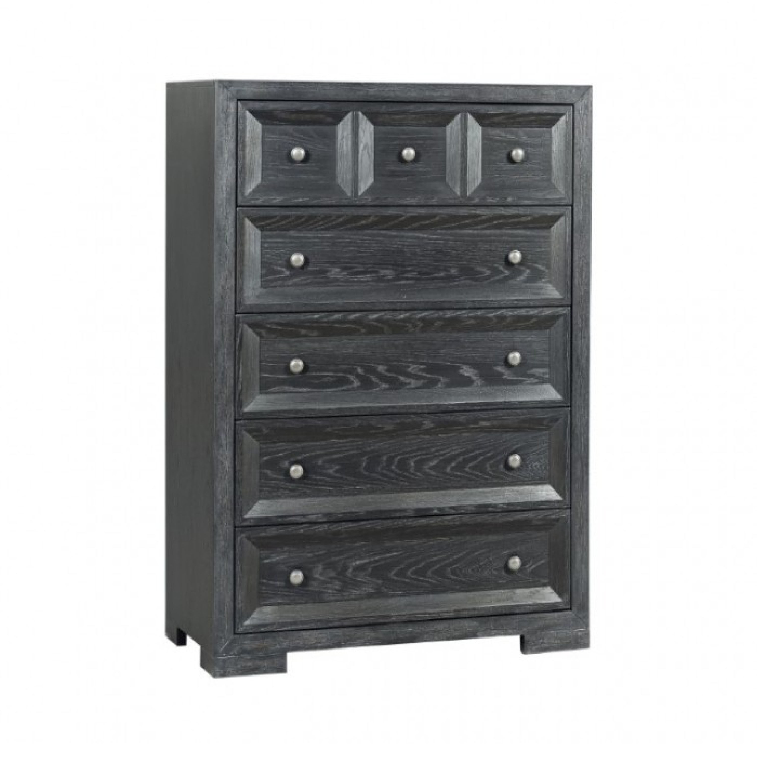 Kizie Tall Dresser Chest, 5 Drawers, Weathered Black Solid Rubberwood