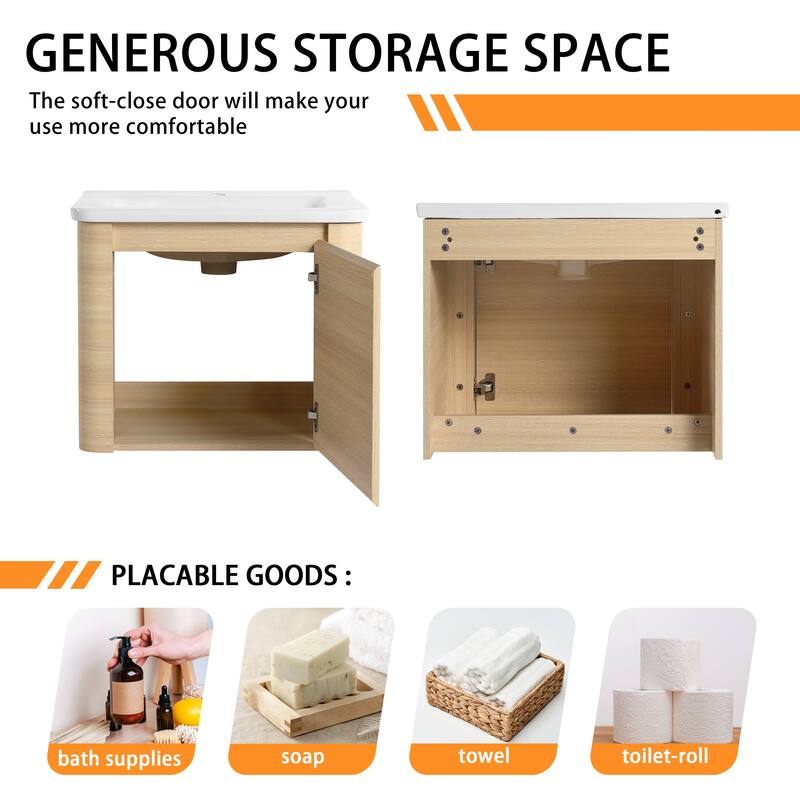 Bathroom Vanity With Sink In 24/28/36/40/60/68 Inch, Floating Bathroom Vanity With Soft Close Door