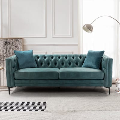 Ipiutak Contemporary 84" Upholstered Button-tufted Sofa with Metal Legs