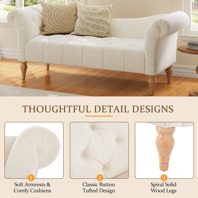 Christopher Knight Home - Larkspur Velvet Upholstered Bench with Rolled Arms and Button Tufting