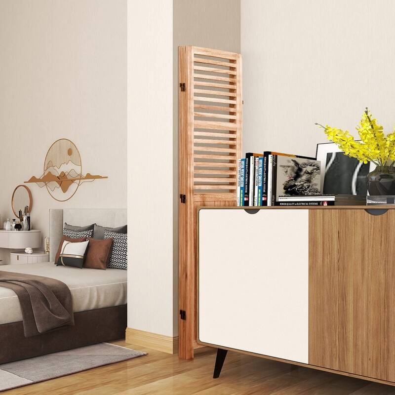 4/6 - Panel Solid Wood Folding Room Divider, Natural