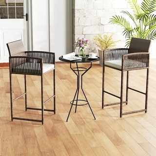 Set of 2/4Outdoor PE Wicker Bar Stools Set Patio Bar Height Chairs ...