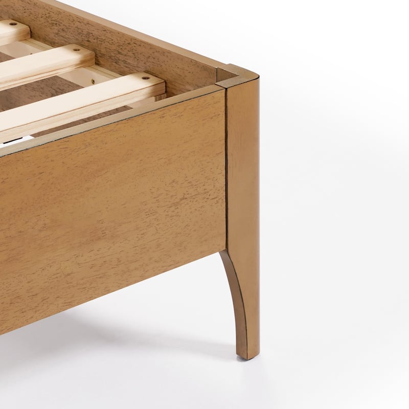 Quilted Upholstered Headboard with Rubberwood Frame Platform Bed, Queen