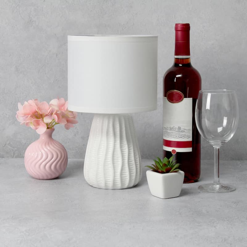 Texture Ceramic Table Desk Lamp with Drum Shade - 11" - White
