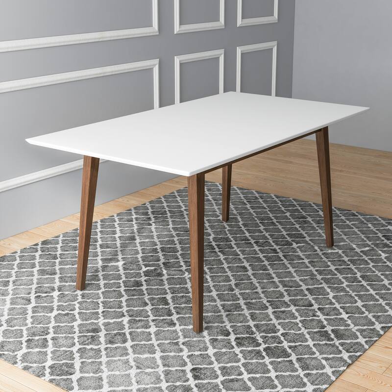 Alda Mid-Century Modern Rectangular Solid Wood Dining Table - 63 inches - White
