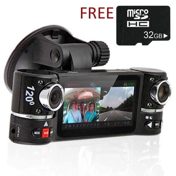 Indigi® F600 Car DVR DashCam w/ Rotating Cameras (Front+Rear) Driving Recorder with 2.7" LCD w/ IR Nightvision & 32gb microSD
