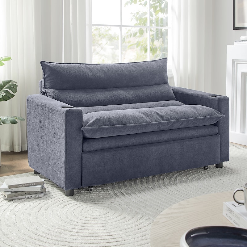 3-in-1 Convertible Sofa Bed, Sleeper Couch with Adjustable Backrest, Velvet Pull-Out Loveseat Chaise Lounge