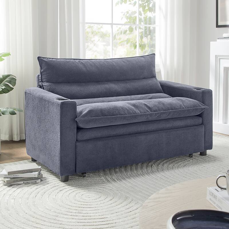 Anmytek 3-in-1 Multi-Functional Convertible Sleeper Sofa Bed - 47'' Velvet Upholstered Loveseat Chaise Lounge