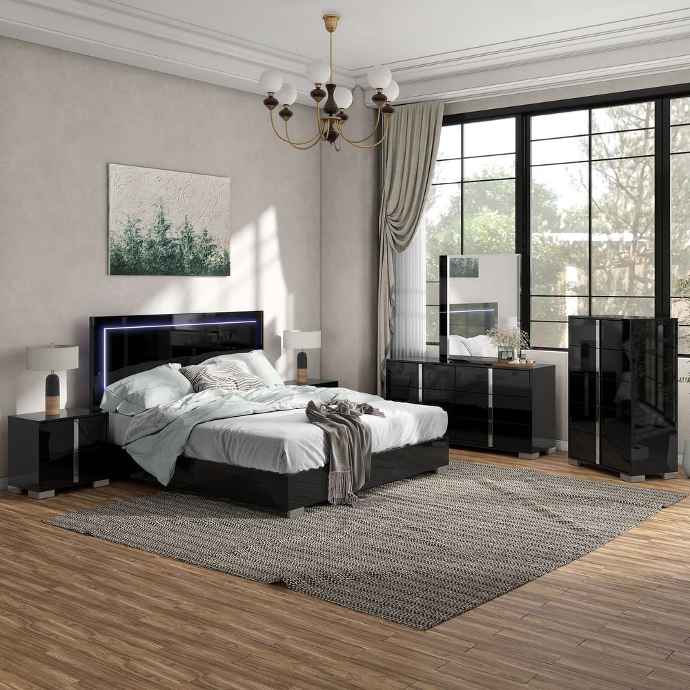 Furniture of America Erina Modern Glossy 6-Piece Panel Bedroom Set