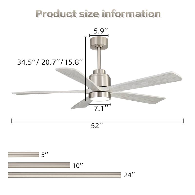 52 Inch Ultra Quiet Reversible Ceiling Fan with Light