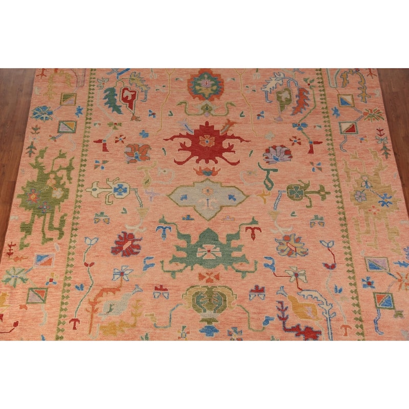 Oushak Indian Area Rug Hand-Knotted Floral Wool Carpet - 8'11"x 11'11"