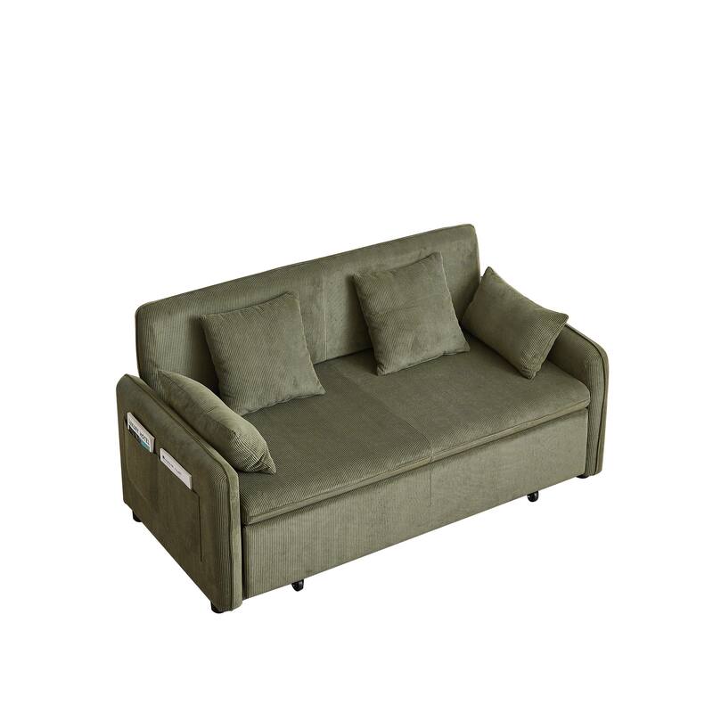 66 Inch Sleeper Sofa Bed Adjustable Sleeper With Pullout Bed 4 Pillows And Side Pockets Soft Convertible