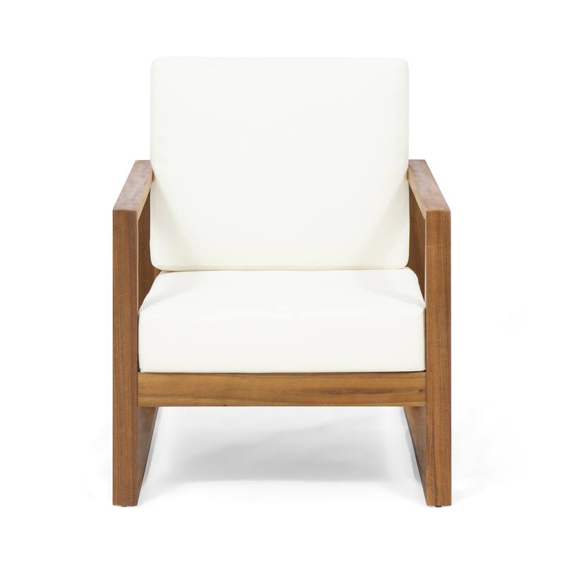 Roomfitters Modern Outdoor Wooden Club Chair with Clean-Line Frame and Weather-Resistant Cushions