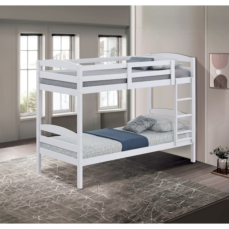 White Twin Over Twin Transitional Bunk Bed with Arch Design - White