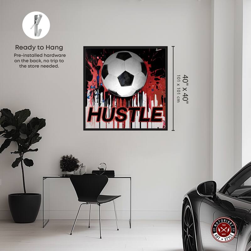 Notoriart Soccer Red Splash Framed Soccer 1 Piece Canvas Wall Art