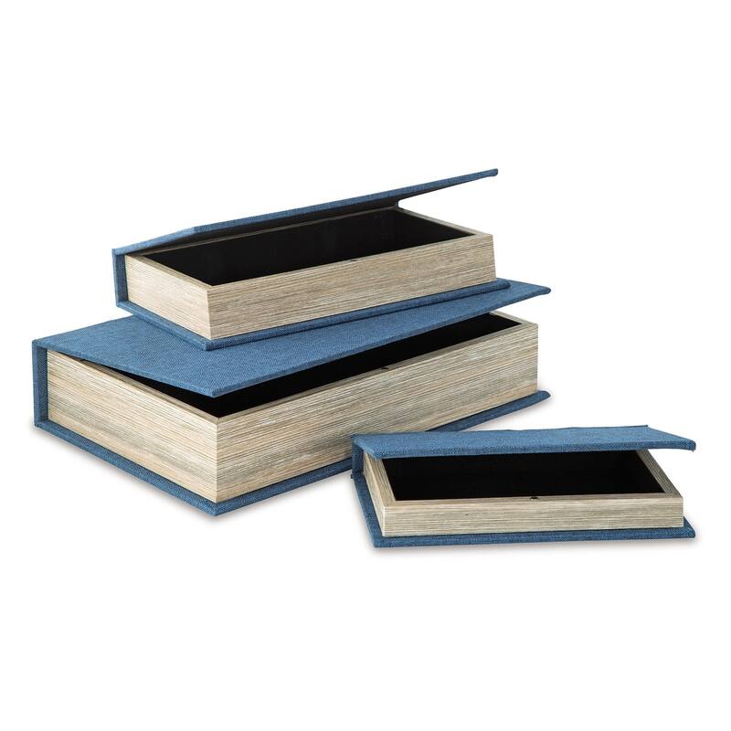 Jolly Decor Storage Box Set of 3, Blue Book Design, Black Velvet Lining