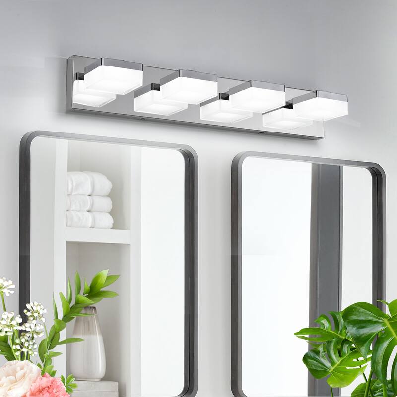 Modern LED Vanity Light, 4-Lights Wall Sconce for Bathroom and Mirror, Sleek Minimalist Design, Energy-Efficient - Chrome