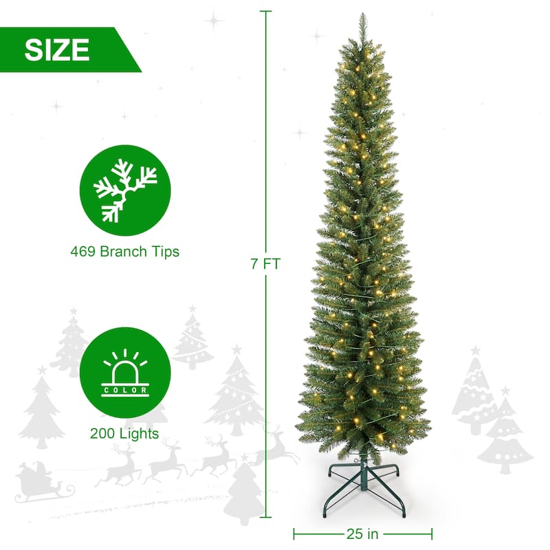 6FT Green Pencil Christmas Tree with 150 Warm White LED Lights-Slim PVC Tree with 358 Tips,Compact Design
