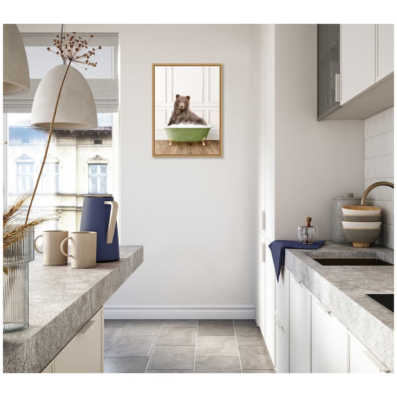 Kate and Laurel Sylvie Mother Bear in Transitional Bathtub Framed Canvas by Amy Peterson