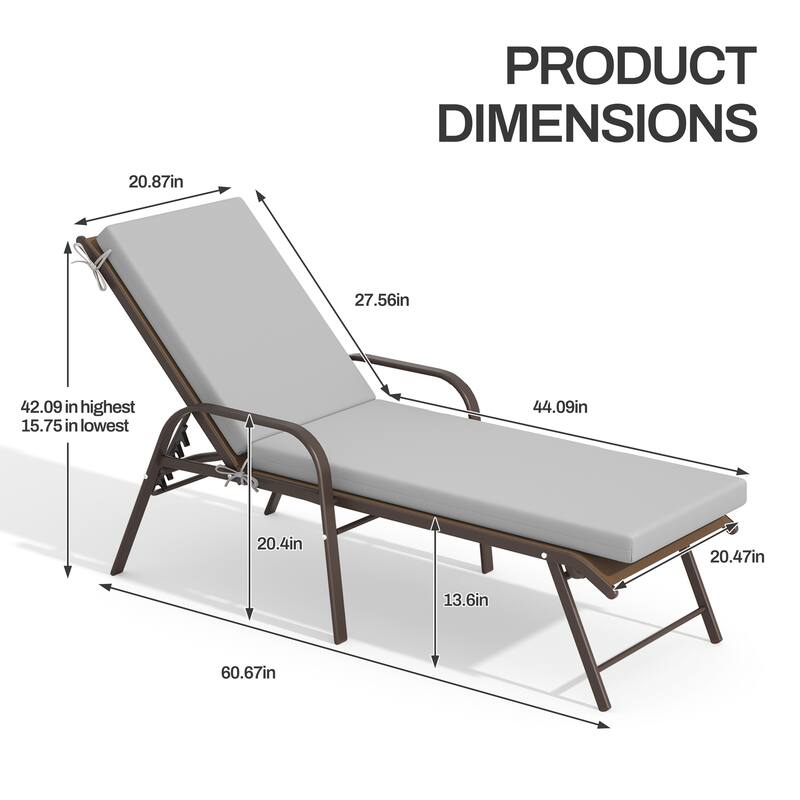 Pellebant Outdoor Adjustable Patio Chaise Lounge Chairs with Cushions