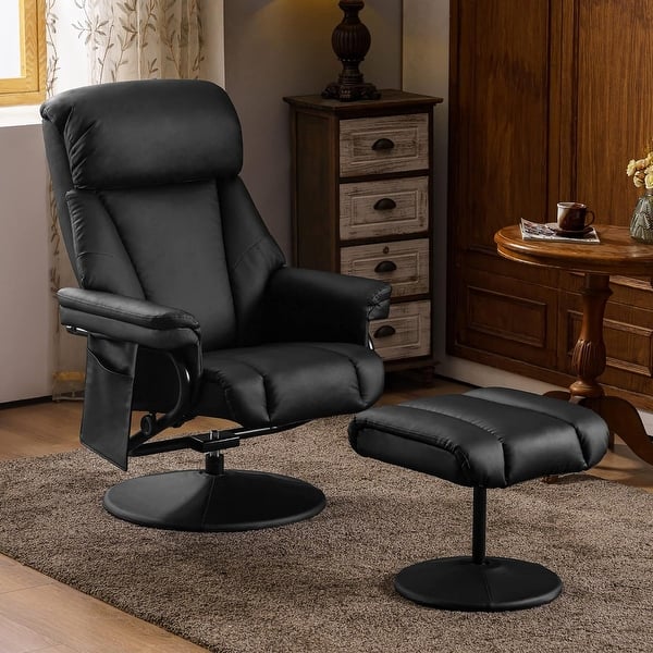 slide 2 of 7, MCombo Swivel Recliner with Ottoman, Reclining Chair with Massage, Faux Leather Lounge Chair Black