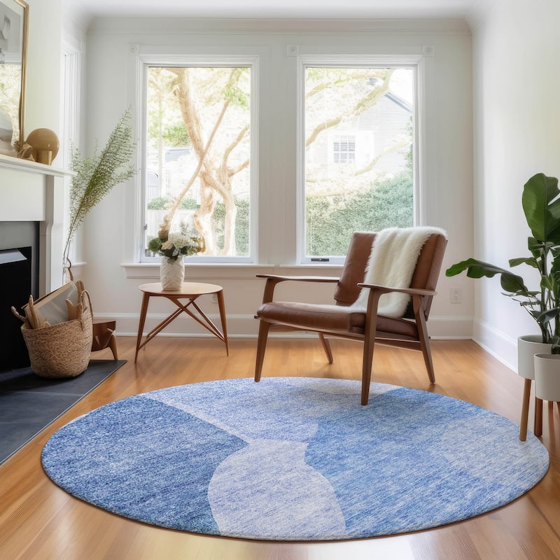 Premium Washable Super Soft Contemporary Geometric Mayfield Rug - Navy - 8' x 8' - Round