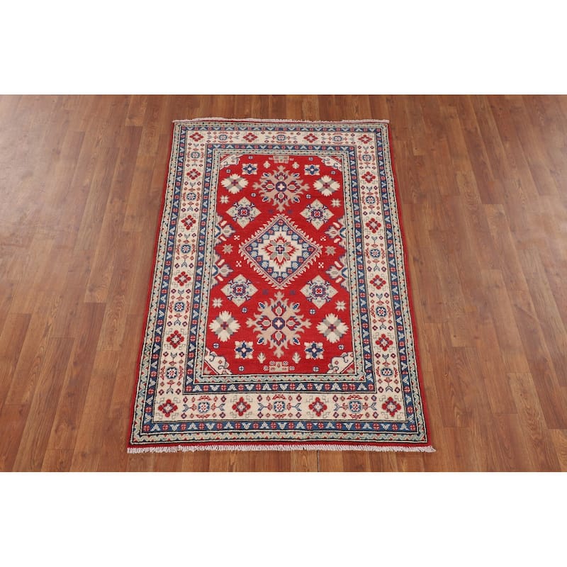 Red Kazak Accent Rug Hand-Knotted Foyer Wool Carpet - 3'3" x 5'3"