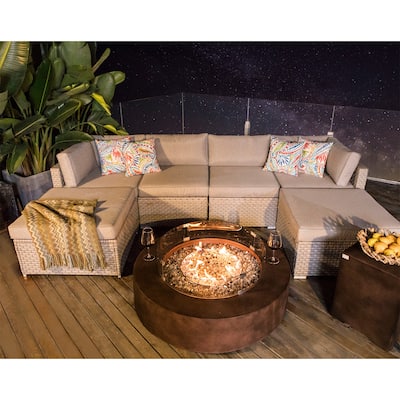 COSIEST 8-Piece Outdoor Furniture Sofa With Fire Table,Tank Outside
