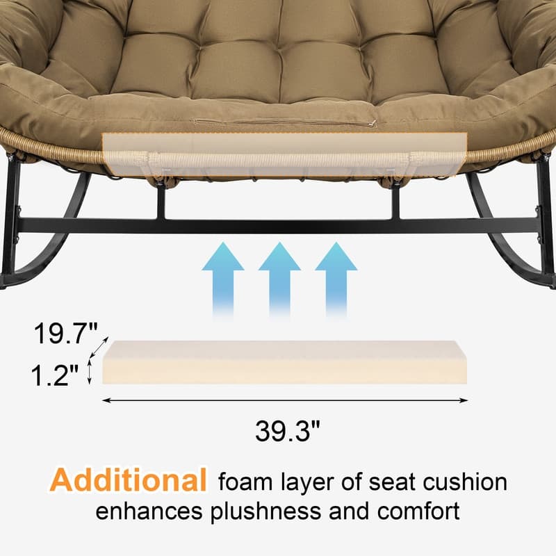FINCATI Outdoor Double Papasan Chair, Oversized Patio Rocking Chair, 700 lbs Indoor Wicker Rocking Chair for Two