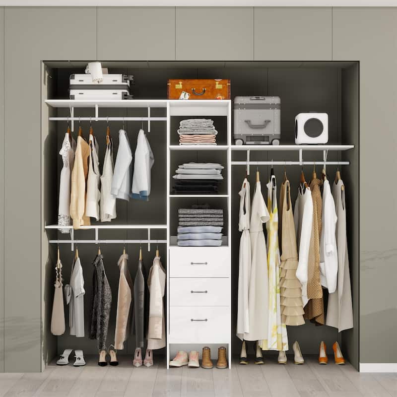 96" Coat Rack w/ 3 Adjustable Shelves,3 Expandable Hanger Rods,3 Drawers