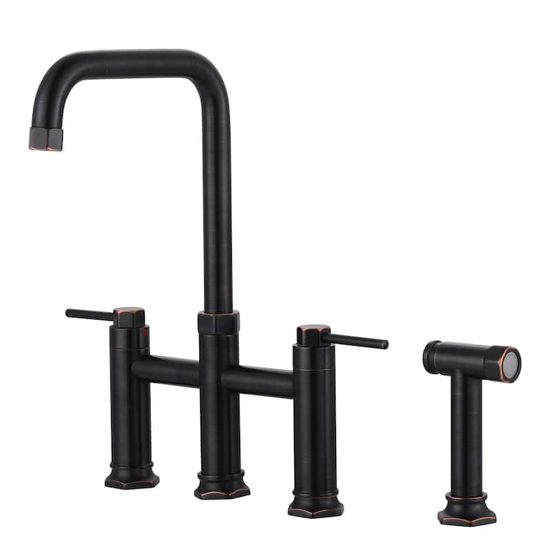 WOWOW Minimalist Bridge Kitchen Faucet with Side Sprayer - Oil Rubbed Bronze