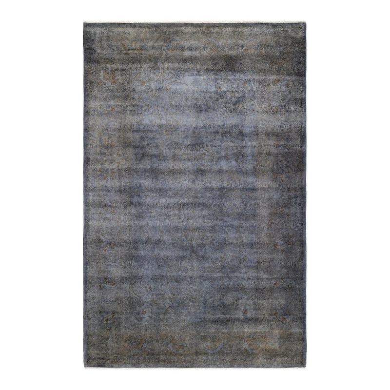Overton Hand Knotted Wool Vintage Inspired Modern Contemporary Overdyed Gray Area Rug - 5' 3" x 8' 2"