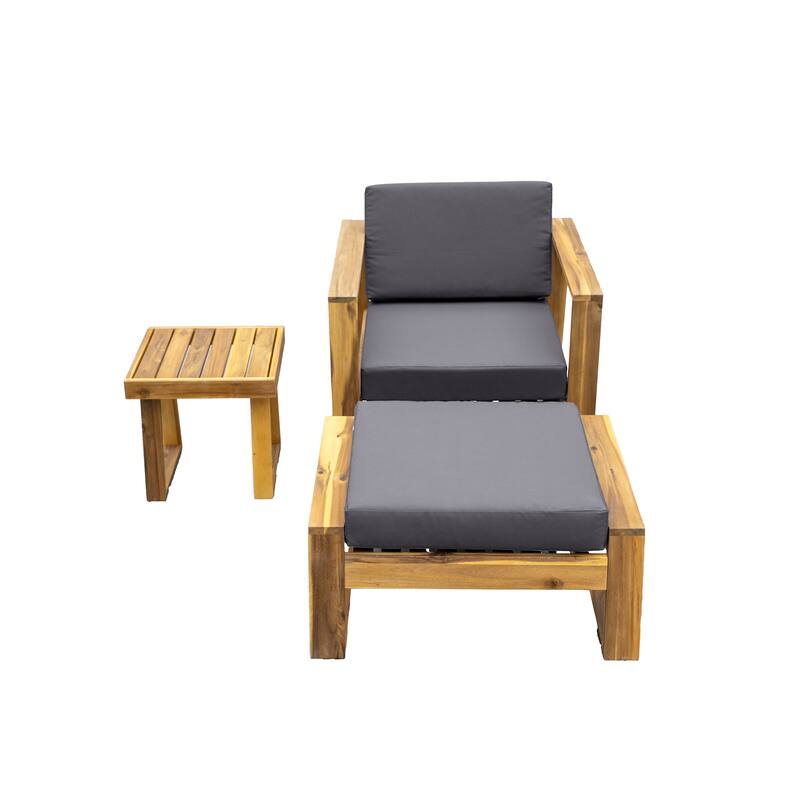 U - Style Acacia Wood Outdoor Lounge Set with Chair & Ottoman Perfect for Patios, Balconies & Gardens