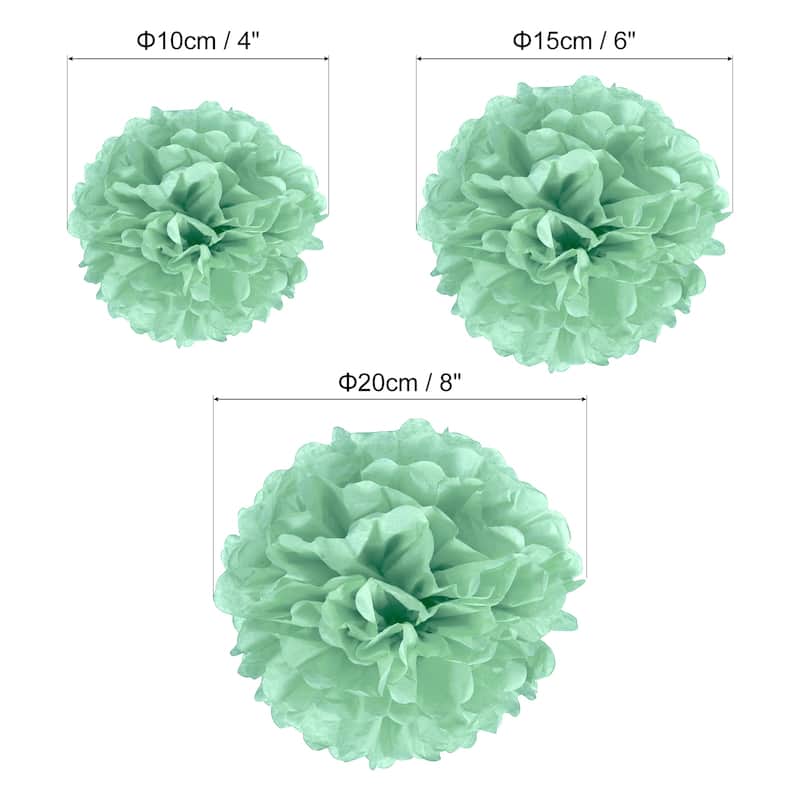 12Pcs 4"/6"/8" Tissue Pom Poms Paper Flowers Ball Party Wedding Decor - Mint Green