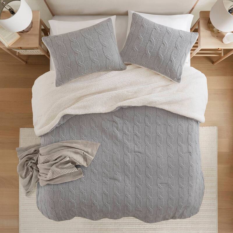 2 Pieces Twin Cable Knit Chenille Comforter Set