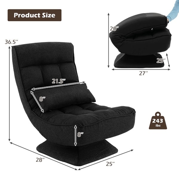 dimension image slide 3 of 4, Costway 360° Swivel Floor Chair 5-Level Adjustable Lazy Chair w/ - See Details